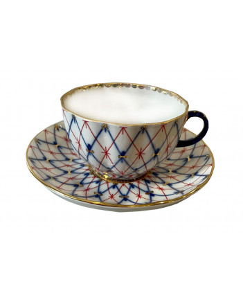  LOMONOSOV IMPERIAL PORCELAIN TEACUP AND SAUCER TULIP CHECKER 250 ML/8.45 OZ