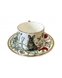 LOMONOSOV IMPERIAL BONE CHINA PORCELAIN TEACUP AND SAUCER IDYLL RABBIT ALICE GARDEN 250 ml/8.5 fl.oz