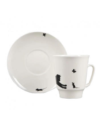 LOMONOSOV IMPERIAL BONE CHINA PORCELAIN ESPRESSO CUP MAY CATS AND MICE HUNTING 165 ml 5.6 fl.oz