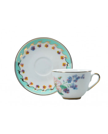 LOMONOSOV IMPERIAL BONE CHINA PORCELAIN TEACUP AND SAUCER SPRING FLORA SMILE #2 230 ML/7.8 OZ