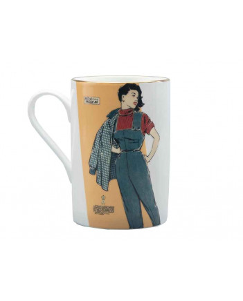 LOMONOSOV IMPERIAL BONE CHINA PORCELAIN COFFEE MUG IDYLL 1950S FASHION OVERALL 400 Ml/14.1 Fl.Oz