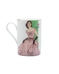 LOMONOSOV IMPERIAL BONE CHINA PORCELAIN COFFEE MUG IDYLL 1950S FASHION POLKA DOT DRESS 400 Ml/14.1 Fl.Oz