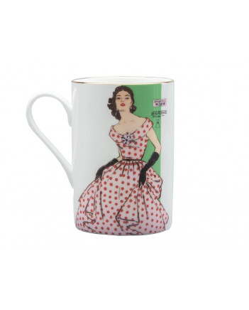 LOMONOSOV IMPERIAL BONE CHINA PORCELAIN COFFEE MUG IDYLL 1950S FASHION POLKA DOT DRESS 400 Ml/14.1 Fl.Oz