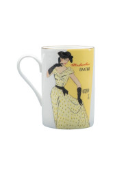 LOMONOSOV IMPERIAL BONE CHINA PORCELAIN COFFEE MUG IDYLL 1950S FASHION SILK YELLOW DRESS 400 Ml/14.1 Fl.Oz