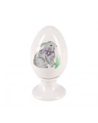 LOMONOSOV IMPERIAL PORCELAIN EASTER EGG ON STAND GREY BUNNY RABBIT