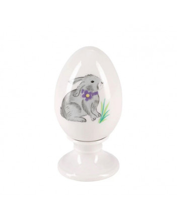 LOMONOSOV IMPERIAL PORCELAIN EASTER EGG ON STAND GREY BUNNY RABBIT