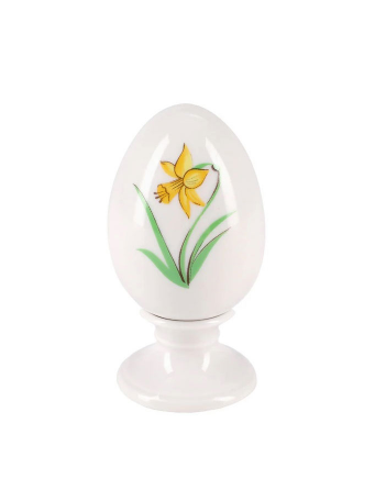 LOMONOSOV IMPERIAL PORCELAIN EASTER EGG ON STAND YELLOW NARCISSUS
