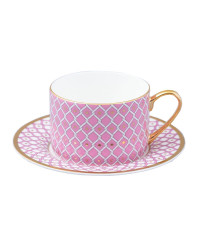 LOMONOSOV IMPERIAL BONE CHINA PORCELAIN TEACUP AND SAUCER IDYLL PINK V.2 250 Ml/8.5 Fl.Oz