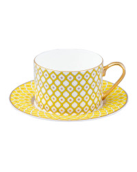 LOMONOSOV IMPERIAL BONE CHINA PORCELAIN TEACUP AND SAUCER IDYLL SUNNY YELLOW V.1 250 Ml/8.5 Fl.Oz