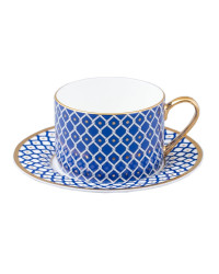 LOMONOSOV IMPERIAL BONE CHINA PORCELAIN TEACUP AND SAUCER IDYLL INDIGO V.2 250 Ml/8.5 Fl.Oz
