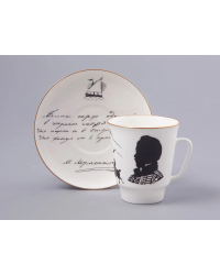 LOMONOSOV IMPERIAL BONE CHINA PORCELAIN ESPRESSO CUP MAY RUSSIAN WRITERS: LERMONTOV 165 ml 5.6 fl.oz