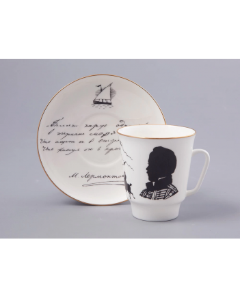 LOMONOSOV IMPERIAL BONE CHINA PORCELAIN ESPRESSO CUP MAY RUSSIAN WRITERS: LERMONTOV 165 ml 5.6 fl.oz