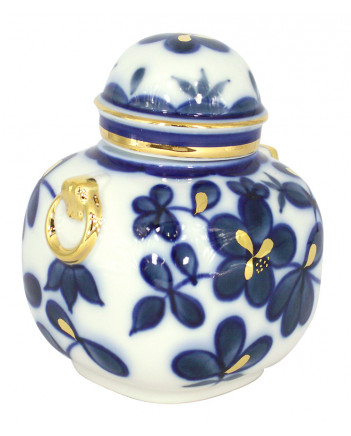 LOMONOSOV IMPERIAL PORCELAIN TEA CADDY COBALT GARDEN