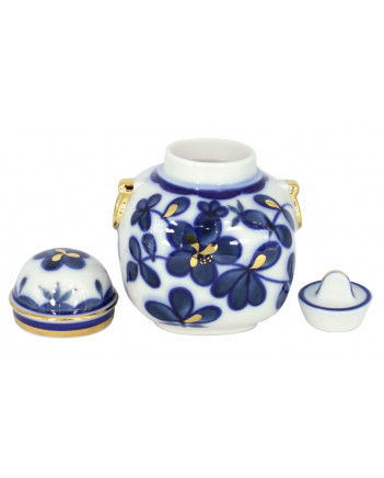 LOMONOSOV IMPERIAL PORCELAIN TEA CADDY COBALT GARDEN