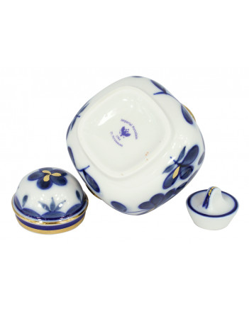 LOMONOSOV IMPERIAL PORCELAIN TEA CADDY COBALT GARDEN