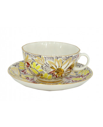  LOMONOSOV IMPERIAL PORCELAIN TEACUP AND SAUCER TULIP GOLDEN DAISY 250 ML/8.45 OZ