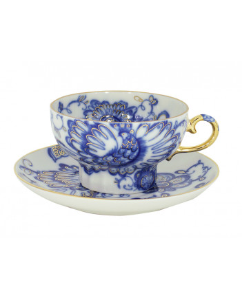LOMONOSOV IMPERIAL PORCELAIN TEACUP AND SAUCER SINGING GARDEN 230 ML/7.8 OZ