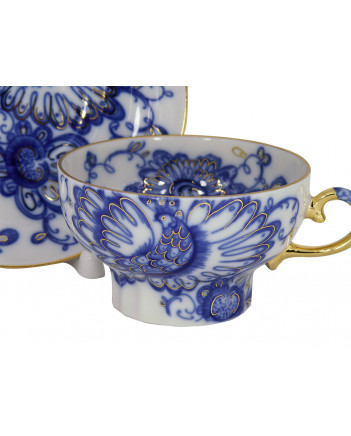 LOMONOSOV IMPERIAL PORCELAIN TEACUP AND SAUCER SINGING GARDEN 230 ML/7.8 OZ