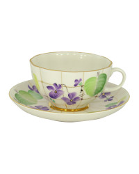  LOMONOSOV IMPERIAL PORCELAIN TEACUP AND SAUCER TULIP FOREST VIOLETS 250 ML/8.45 OZ