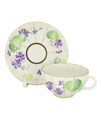  LOMONOSOV IMPERIAL PORCELAIN TEACUP AND SAUCER TULIP FOREST VIOLETS 250 ML/8.45 OZ