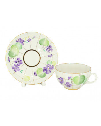  LOMONOSOV IMPERIAL PORCELAIN TEACUP AND SAUCER TULIP FOREST VIOLETS 250 ML/8.45 OZ