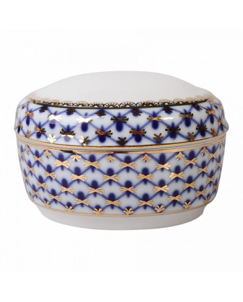LOMONOSOV IMPERIAL PORCELAIN TREASURE JEWELERY BOX OVAL COBALT NET 