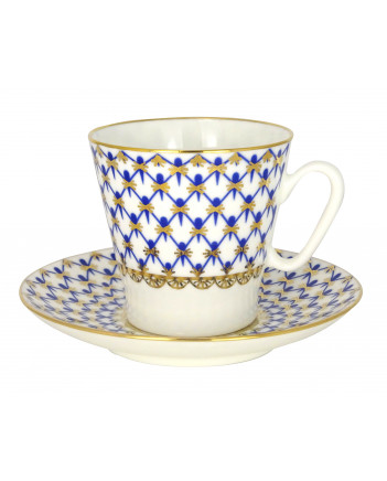 LOMONOSOV IMPERIAL BONE CHINA PORCELAIN ESPRESSO CUP BLACK COFFEE COBALT NET 80 ml/2.7 fl.oz