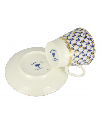 LOMONOSOV IMPERIAL BONE CHINA PORCELAIN ESPRESSO CUP BLACK COFFEE COBALT NET 80 ml/2.7 fl.oz
