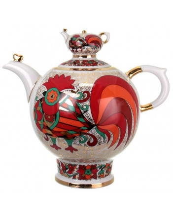 LOMONOSOV IMPERIAL PORCELAIN TEAPOT RED ROOSTER 9 CUPS 1800 ML 60.9 OZ
