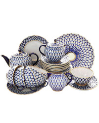  LOMONOSOV IMPERIAL PORCELAIN TEA SET SERVICE TULIP COBALT NET  22 items