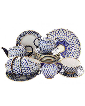  LOMONOSOV IMPERIAL PORCELAIN TEA SET SERVICE TULIP COBALT NET  22 items