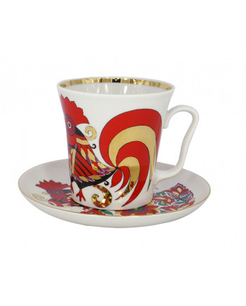 LOMONOSOV IMPERIAL PORCELAIN COFFEE LATTE HOT CHOCOLATE MUG RED ROOSTER 360 ml/12.2 fl.oz