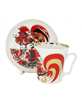 LOMONOSOV IMPERIAL PORCELAIN COFFEE LATTE HOT CHOCOLATE MUG RED ROOSTER 360 ml/12.2 fl.oz