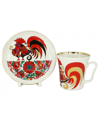 LOMONOSOV IMPERIAL PORCELAIN COFFEE LATTE HOT CHOCOLATE MUG RED ROOSTER 360 ml/12.2 fl.oz