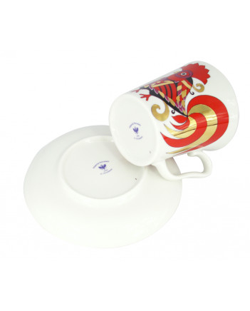 LOMONOSOV IMPERIAL PORCELAIN COFFEE LATTE HOT CHOCOLATE MUG RED ROOSTER 360 ml/12.2 fl.oz