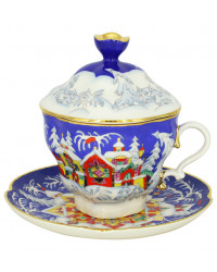 LOMONOSOV IMPERIAL PORCELAIN COVERED STEEP MUG AND SAUCER WINTER FAIRYTALE 250 ml/8.45 fl.oz
