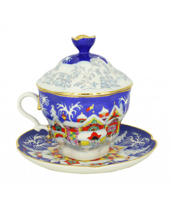 LOMONOSOV IMPERIAL PORCELAIN COVERED STEEP MUG AND SAUCER WINTER FAIRYTALE 250 ml/8.45 fl.oz