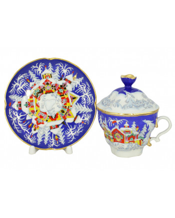 LOMONOSOV IMPERIAL PORCELAIN COVERED STEEP MUG AND SAUCER WINTER FAIRYTALE 250 ml/8.45 fl.oz