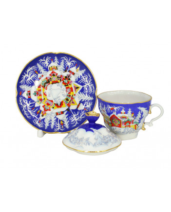 LOMONOSOV IMPERIAL PORCELAIN COVERED STEEP MUG AND SAUCER WINTER FAIRYTALE 250 ml/8.45 fl.oz