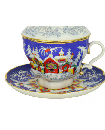 LOMONOSOV IMPERIAL PORCELAIN COVERED STEEP MUG AND SAUCER WINTER FAIRYTALE 250 ml/8.45 fl.oz