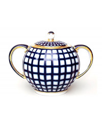 LOMONOSOV IMPERIAL PORCELAIN SUGAR BOWL TULIP COBALT CELL 15 OZ/450 ML