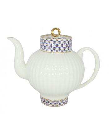 LOMONOSOV IMPERIAL BONE CHINA PORCELAIN TEAPOT COBALT NET WAVE 800 ML 27 oz