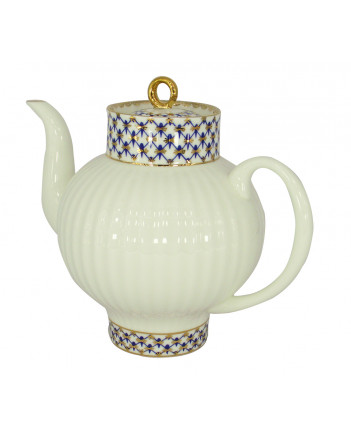 LOMONOSOV IMPERIAL BONE CHINA PORCELAIN TEAPOT COBALT NET WAVE 800 ML 27 oz