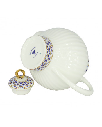 LOMONOSOV IMPERIAL BONE CHINA PORCELAIN TEAPOT COBALT NET WAVE 800 ML 27 oz