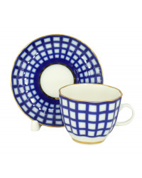 LOMONOSOV IMPERIAL PORCELAIN ESPRESSO COFFEE CUP AND SAUCER COBALT CELL TULIP 140 ML/4.7 OZ