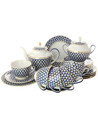 LOMONOSOV IMPERIAL PORCELAIN TEA SET SERVICE SPRING COBALT NET 20 items