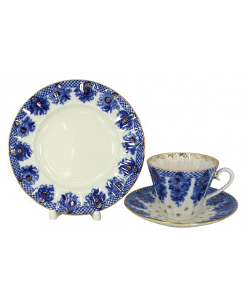 LOMONOSOV IMPERIAL PORCELAIN TEACUP, SAUCER AND PLATE BASKET 235 ML/8 OZ