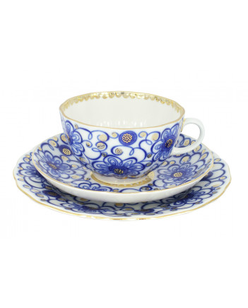 LOMONOSOV IMPERIAL PORCELAIN TEACUP TRIO TULIP BINDWEED