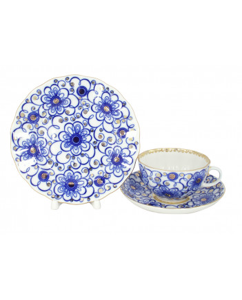 LOMONOSOV IMPERIAL PORCELAIN TEACUP TRIO TULIP BINDWEED
