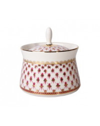 LOMONOSOV IMPERIAL PORCELAIN SUGAR BOWL YOUTH RED NET 200 ml/6.8 fl.oz